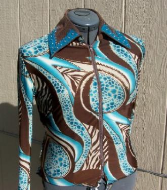 SHO-N-OFF BORWN AND AQUA RAIL SHIRT